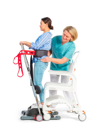 Disabled women standing transfer with support belt